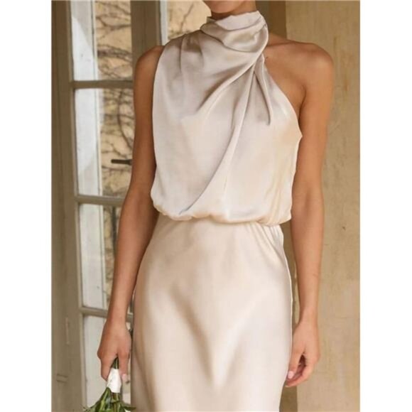 Asymmetrical Ruched Sleeveless Midi Dress - Picture 3 of 15